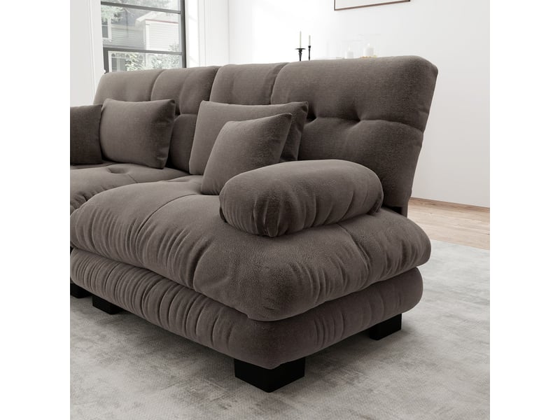  Canapé droit modulable 3 places avec assise profonde et convertible en chenille, 313x77x81cm, marron  - Conforama D