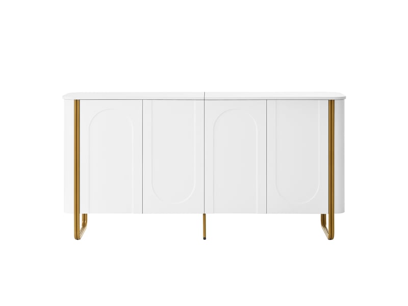  Buffet, mdf, pieds en métal, 4 portes, reliefs arqués, angles arrondis, rangements modulables, blanc, pour salon  - Conforama A