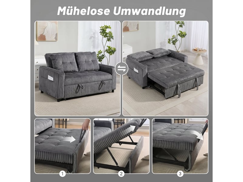  Canapé convertible 2 places en velours côtelé gris foncé 157 x 90 x 91 cm  - Conforama D