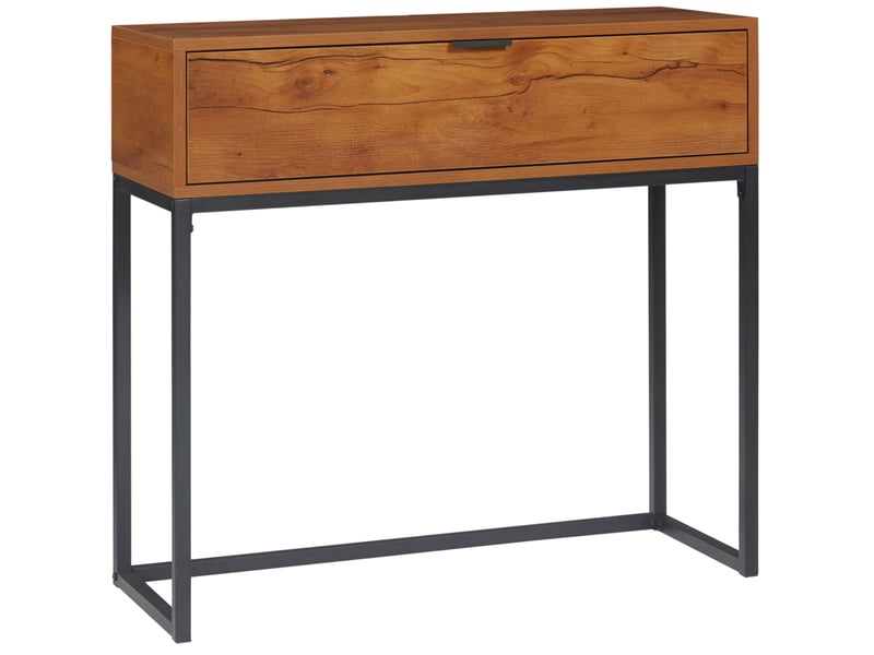  Console avec tiroir style industriel bois naturel et métal noir 80 x 30 x 76 cm  - Conforama A