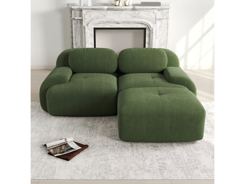  Canapé d'angle modulable en velours côtelé, vert, 208 x 178 x 70 cm Fay Lum - Conforama B