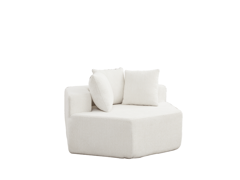  Fauteuil modulable compressé hexagonal souple, beige, tissu en chenille, 1 place assise, style moderne  - Conforama A