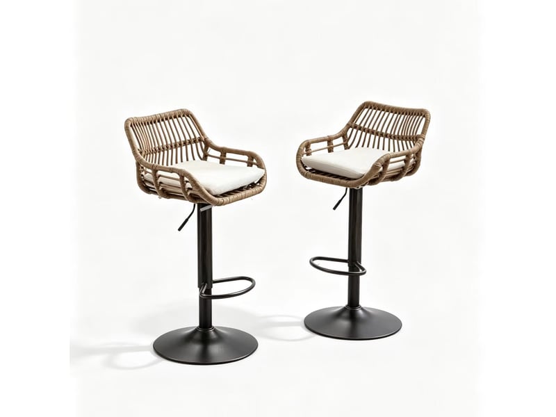 Tabourets de bar en rotin beige, lot de 2, pivotants à 360° et réglables en hauteur - Conforama A
