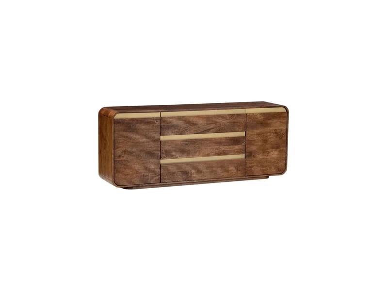 Buffet modena 2 portes 3 tiroirs - bois de manguier marron et doré - 177cm - Conforama A