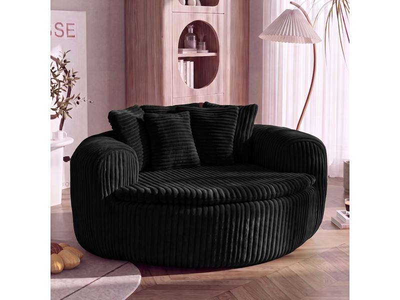  Fauteuil lounge tcqpz 1 place 145 x 133 x 59 cm velours côtelé noir 5 coussins  - Conforama B