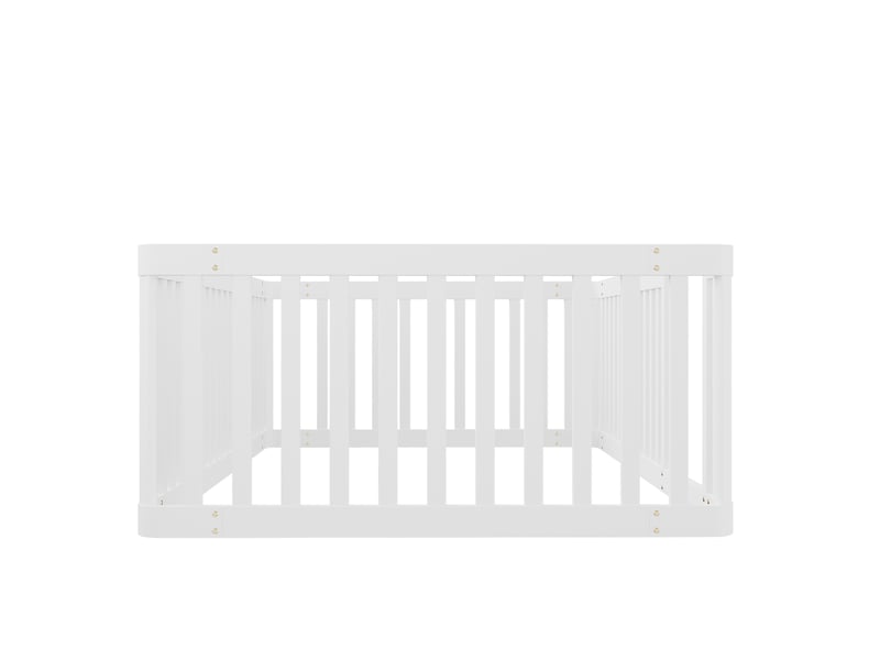 Lit enfant 90x200 bois massif avec barrière de sécurité lit au sol plateforme blanc - Conforama W