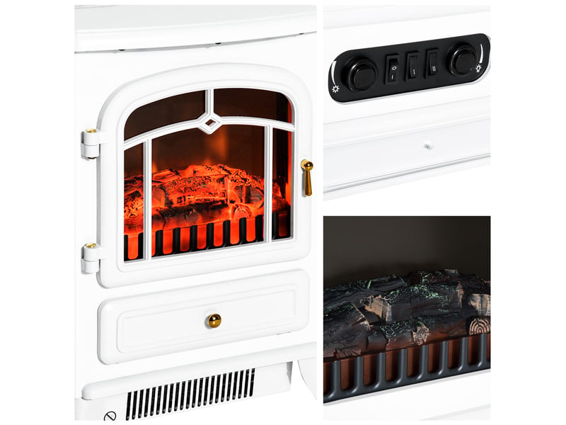  Électrocheminée kaminofen effet de flammes 9501850w protection contre la surchauffe blanc 41,5x28x54,8 cm pour des soirées chaleureuses  - Conforama D