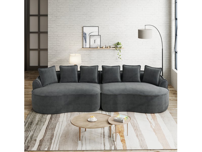  Canapé modulable 4 places gris en chenille, sans cadre, avec coussins  - Conforama B