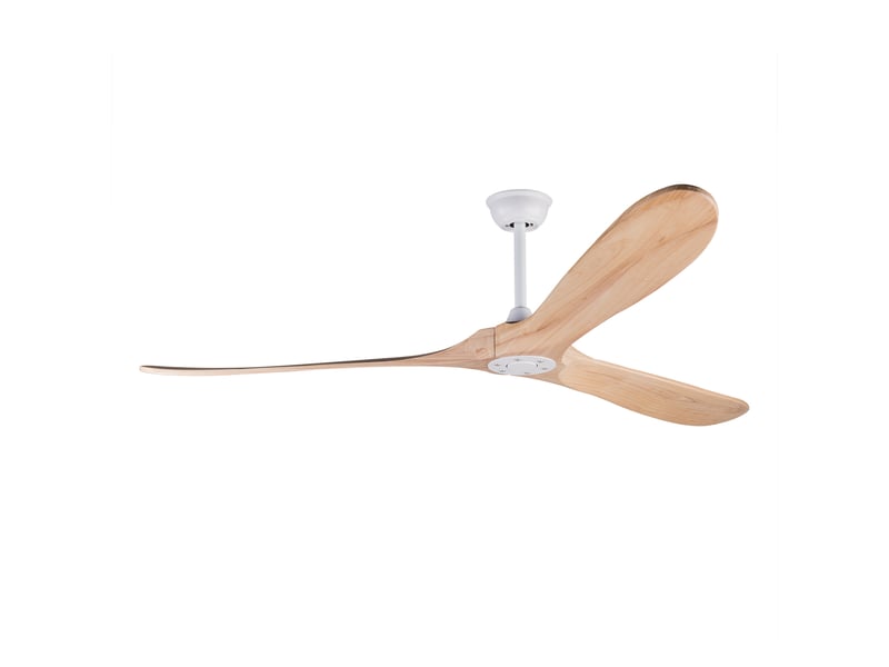 Ventilateur de plafond 183 cm sans éclairage bois massif blanc et naturel 6 vitesses télécommande silencieux minuterie et mémoire - Conforama A