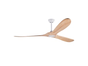 Ventilateur de plafond 183 cm sans éclairage bois massif blanc et naturel 6 vitesses télécommande silencieux minuterie et mémoire