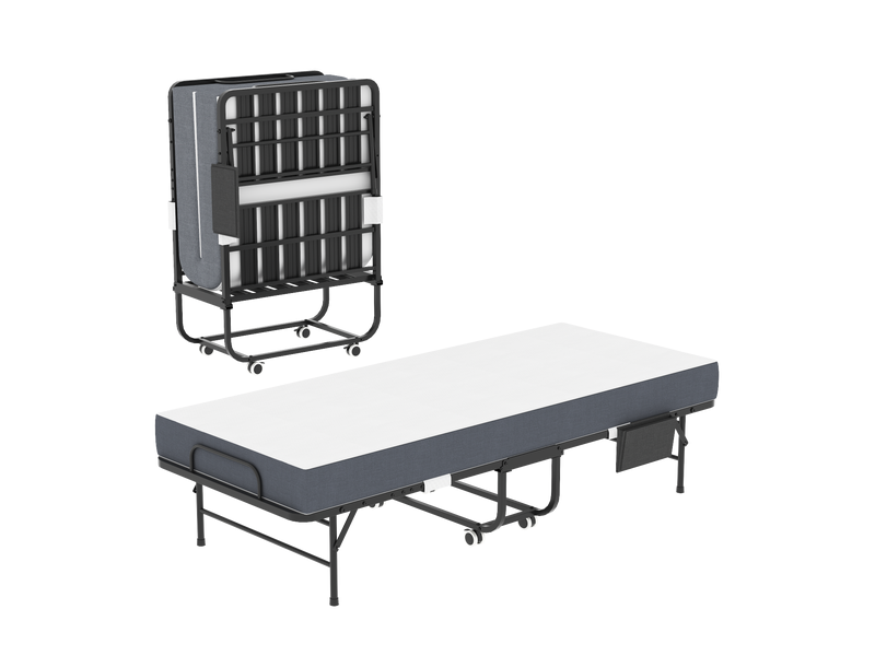  Lit pliant 190x78 cm avec matelas mémoire de forme 9,5 cm - lit d'appoint à roulettes en métal  - Conforama A