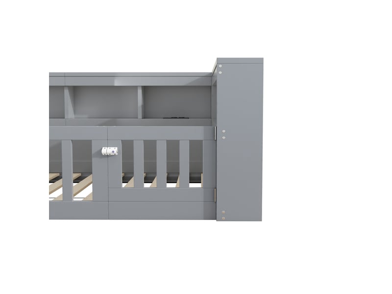  Lit enfant 90x200 cm, canapé-lit,  rangement, prise et usb, sommier, aggloméré, gris, sans matelas  - Conforama R