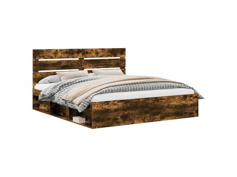  Lit double- lit adulte -  cadre de lit chêne fumé 200 x 200 cm bois de pin massif  - Conforama A