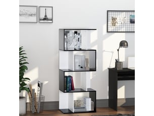 Bibliothèque à 5 niveaux, meuble de rangement en forme de s avec étagères, étagère de rangement pour salon, chambre bureau, 60 x 24 x 148 cm, noir, blanc