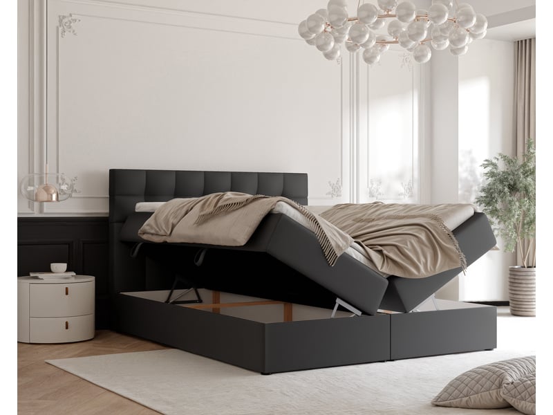  Lit adulte grand - 200x200 cm - matelas ressorts + surmatelas - coffre de rangement - éco-cuir résistant noir GRAND - Conforama C