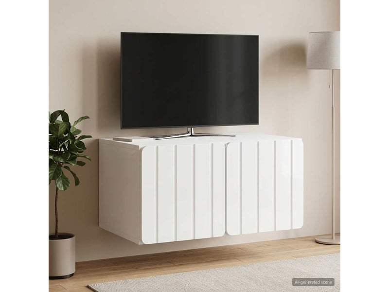  Meuble tv - banc tv - meuble de rangement mural 59,5 x 41 x 30 cm blanc brillant  - Conforama B