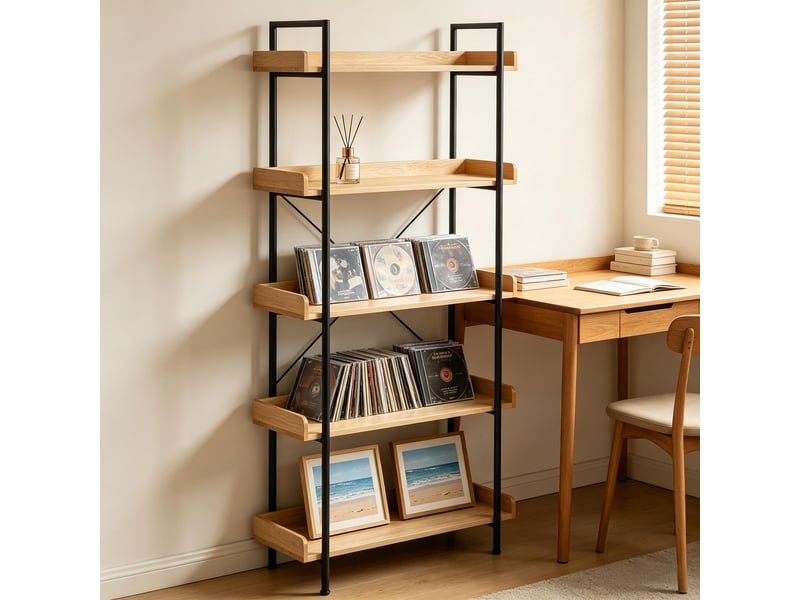  Bibliothèque nordique avec 5 étagères, meuble de rangement sur pied, présentoir moderne  - Conforama E