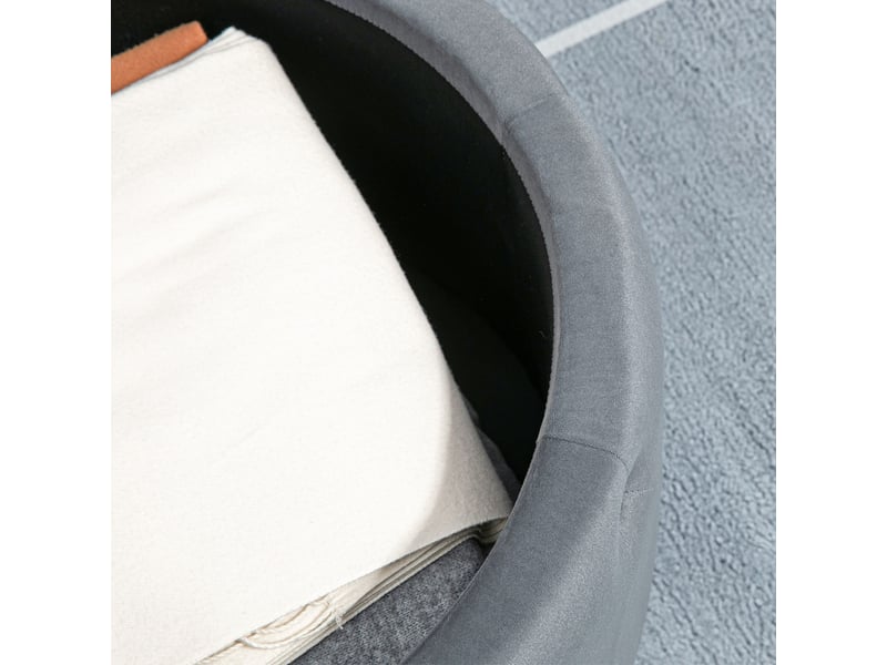 Pouf de rangement rond ø60 x 40 cm gris en polyester aspect velours, couvercle et assise rembourrée  - Conforama D