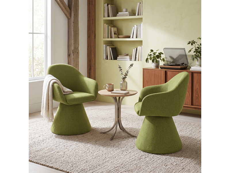  Chaise de salle à manger pivotante 360° design cocon – goeurvant, tissu effet lin, rembourré, vert mousse  - Conforama W