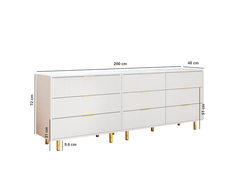  Ensemble de buffets modulables à 9 tiroirs – mdf blanc et doré – 200 x 40 x 72 cm  - Conforama D