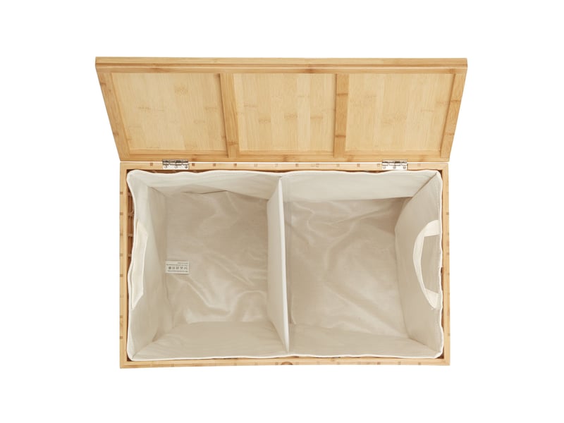  Panier à linge 2 compartiments amovibles pratique salle de bain 60 x 40 x 30 cm en bambou naturel 13_0003612  - Conforama B