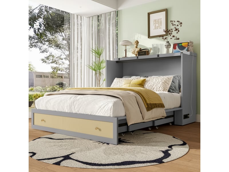  Lit escamotable 140x200cm coloris gris mdf lit enfant gris - Conforama E