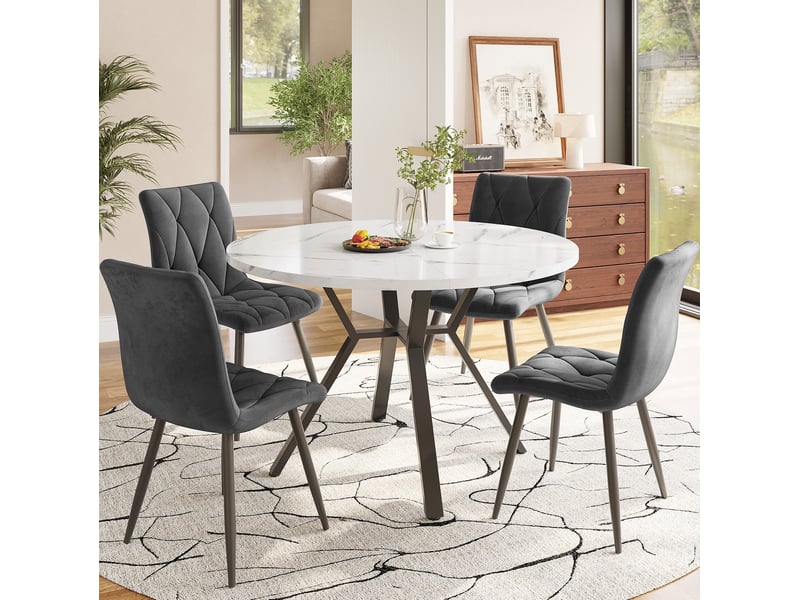  Table ronde 100×100×75cm avec pieds en métal, style moderne et sobre, motif marbre (non en marbre), mdf, noir et blanc  - Conforama C