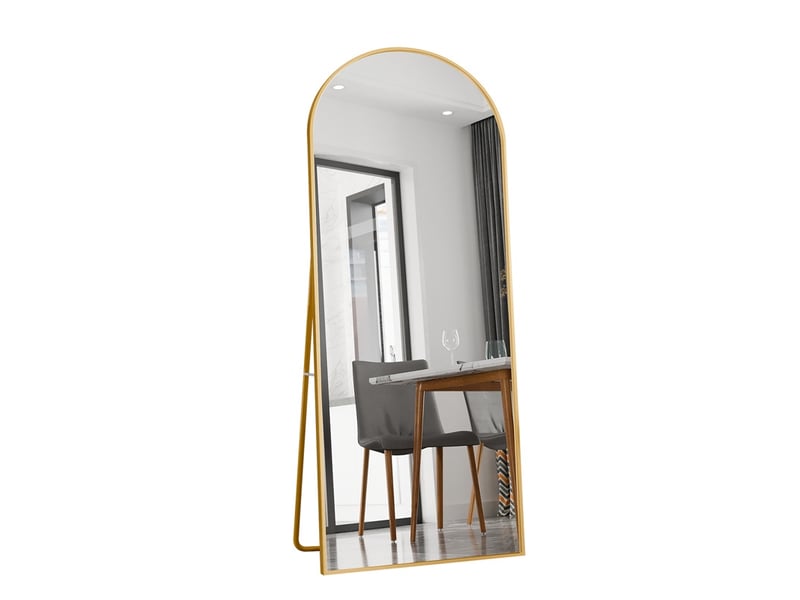  Miroir sur pied 180x80cm - miroir arché en verre trempé avec cadre en aluminium - doré  - Conforama A