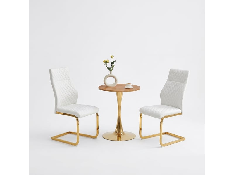  Ensemble table à manger extensible avec 4 chaises, table blanche avec rangement et fauteuils rembourrés en tissu bouclé  - Conforama A