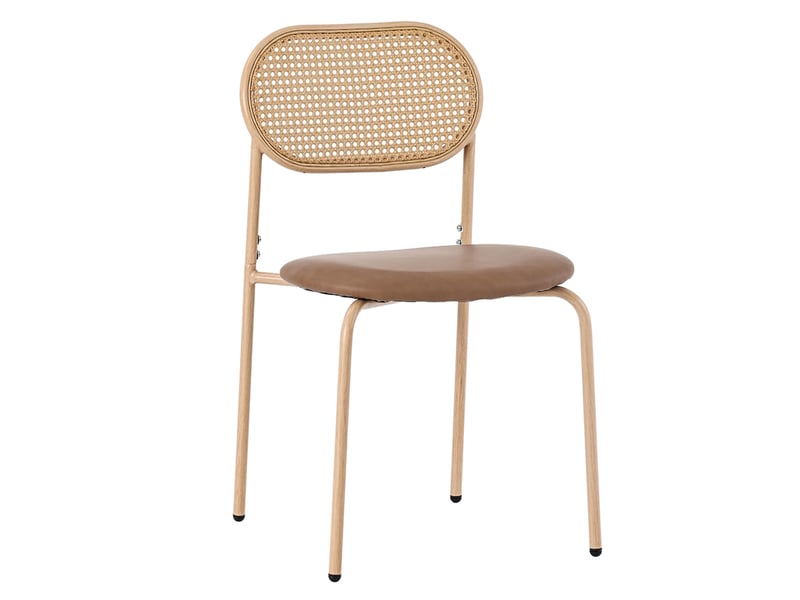  Lot de 6 chaises de salle à manger, dossier ovale en rotin naturel, pu marron  - Conforama A