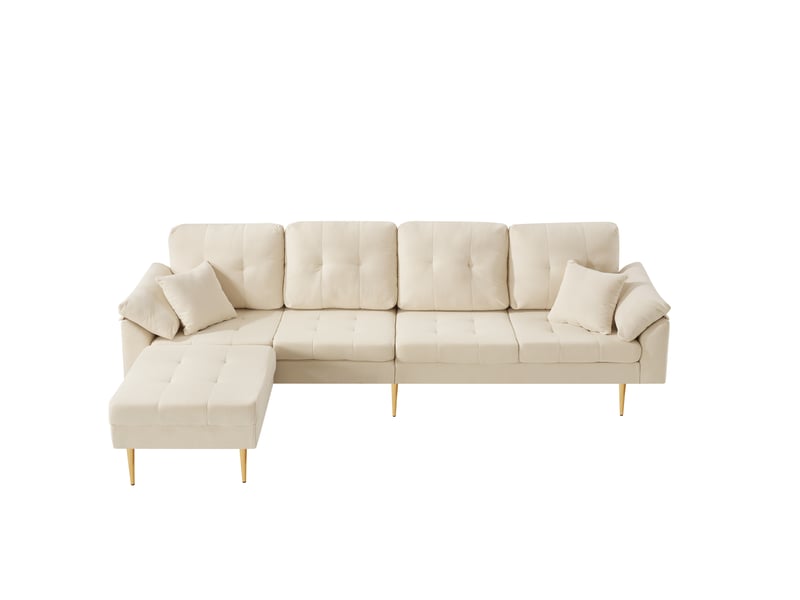  Canapé 4 places en velours côtelé avec pouf modulable 250 cm evryae  - Conforama A