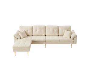 Canapé 4 places en velours côtelé avec pouf modulable 250 cm evryae