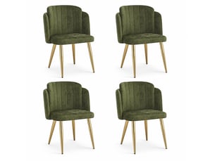 Lot de 4 chaises de salle à manger 58,5x62x78 cm, dossier incurvé, patins réglables, métal, polyester, vert et doré