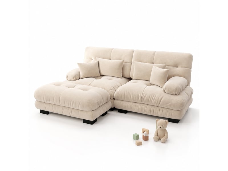  Canapé d’angle modulable 2 places en chenille marron clair avec ottomans mobiles  - Conforama A