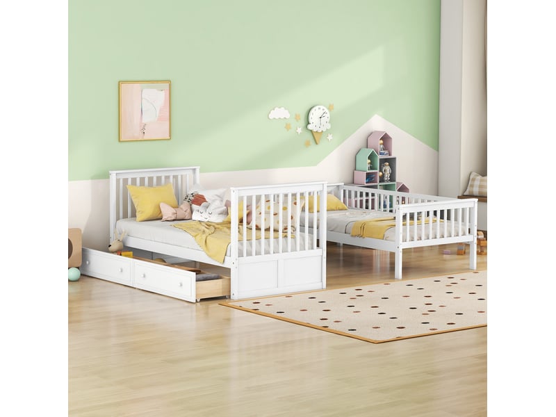  Modenvie lit superposé convertible 90x200 cm - avec 2 tiroirs, transformable en 2 lits - pour chambre d'enfant - blanc  - Conforama B