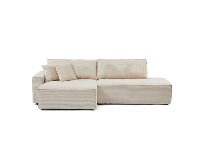 Canapé d'angle gauche ouvert convertible zola 4 places velours cotelé beige  - Conforama A