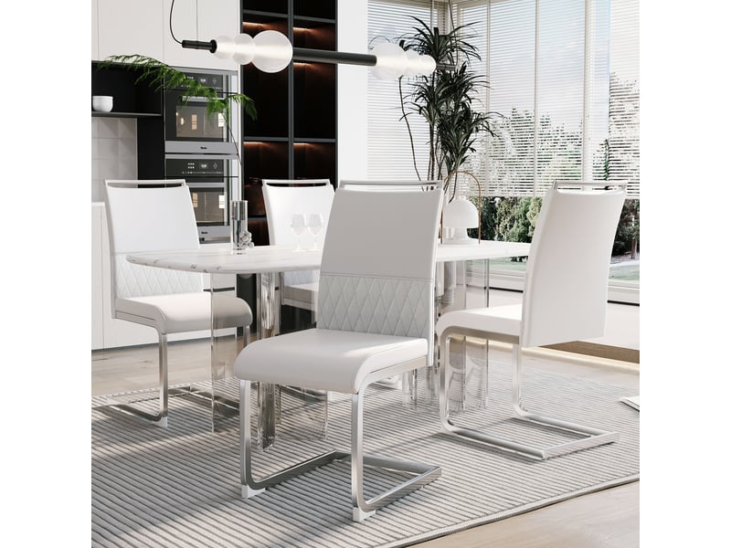  Lot de 4 chaises de salle à manger,42x48x95 cm,similicuir,blanc  - Conforama B
