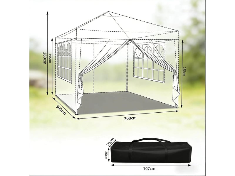 Tonnelle pliante de jardin 300x300 cm – beige – toit oxford 210d, parois latérales et sac de transport - Conforama C