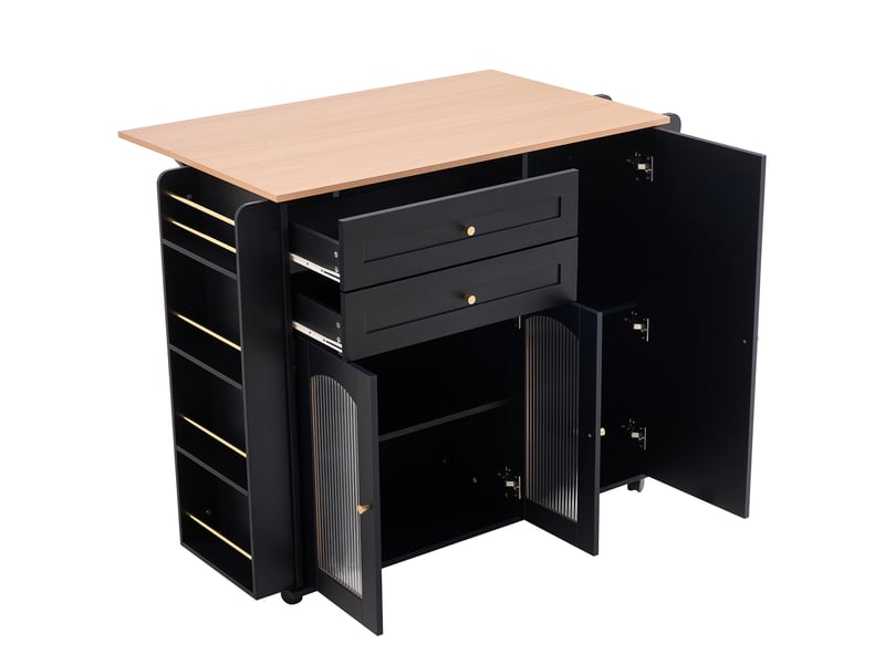  Îlot de cuisine mobile 110x70x99 cm plateau rabattable panneau de particules noir et naturel  - Conforama A