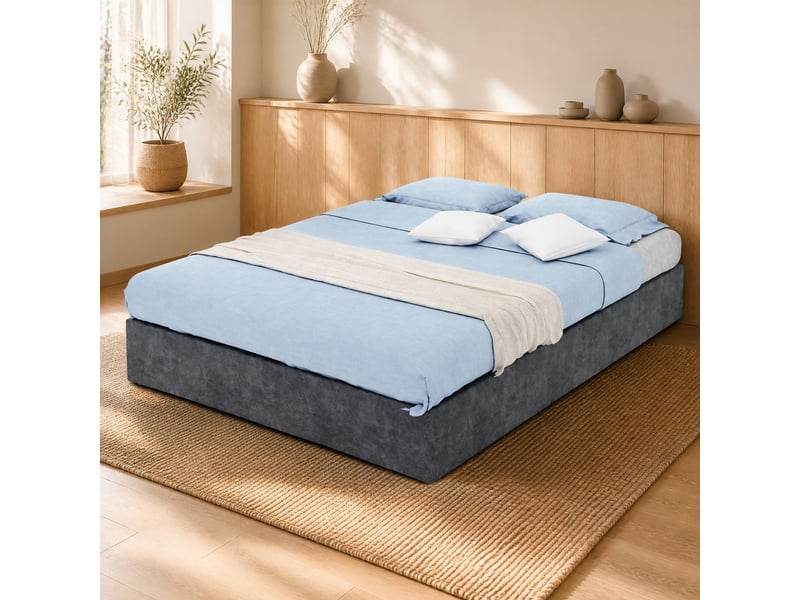  Lit coffre 140x200 cm avec vérins à gaz, sommier, 2 places, tissu couleur gris, sans matelas  - Conforama B