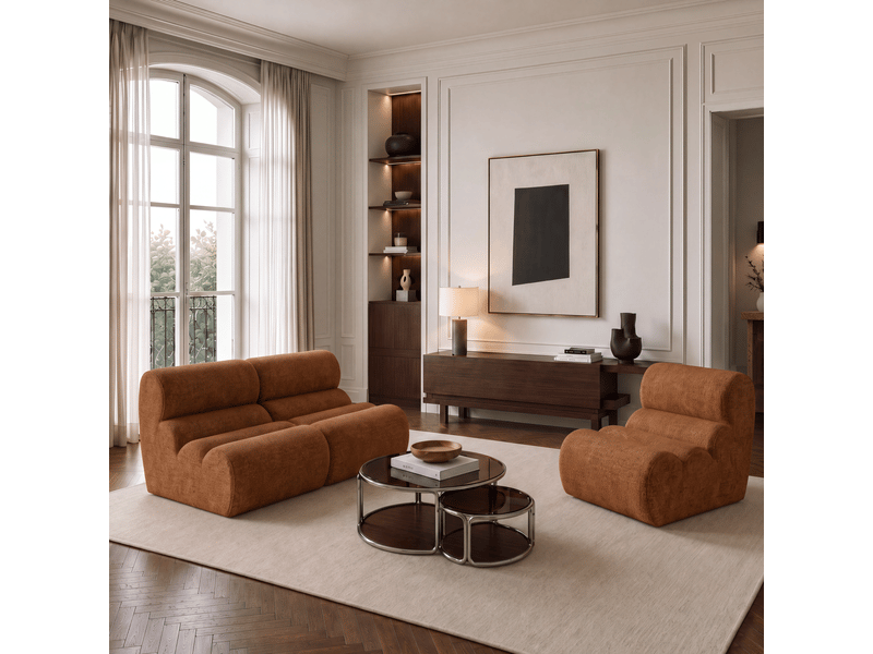Fauteuil en velours texturé terracotta loft 1LOFVTTC - Conforama B