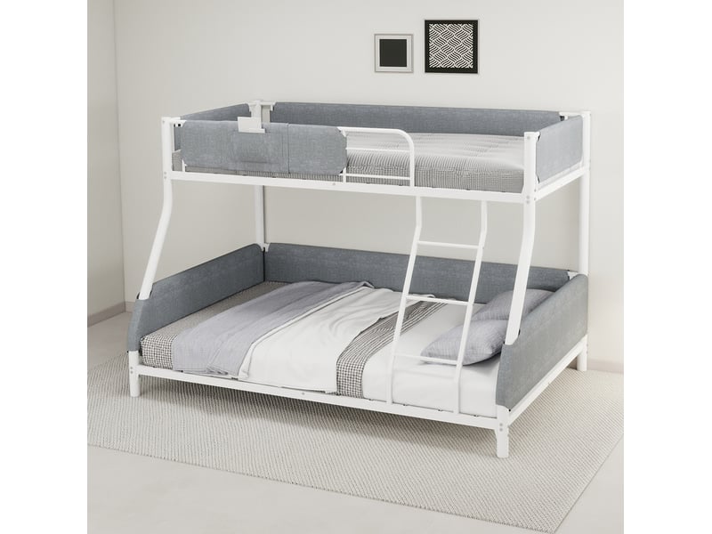 Lit superposé en fer blanc ancien, couchages 90x190 cm et 140x190 cm - Conforama B