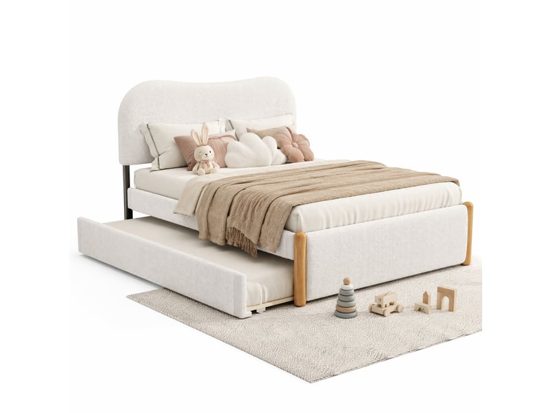 Lit gigogne enfant rembourré 140x200 cm blanc avec lit roulant coulissant - Conforama A