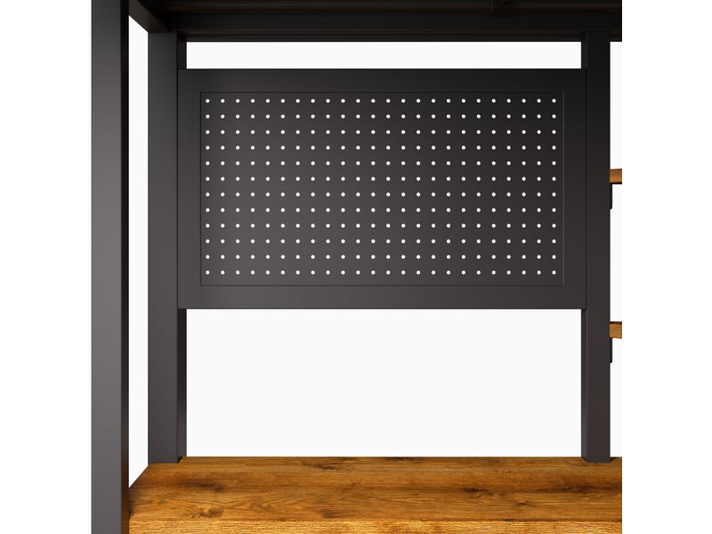  Lit mezzanine 90x200 cm, bureau et escalier de rangement, avec led, en métal, noir, sans matelas  - Conforama E