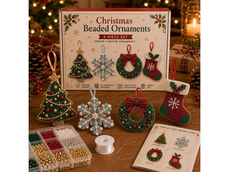  Kit créatif bracelet de noël diy, perles abs avec motifs sapin flocon et couronne, loisirs créatifs pour adultes et ados, noël  - Conforama B