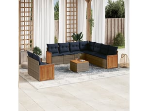 Vidaxl ensemble de canapé de jardin 10 pcs avec coussins gris résine tressée