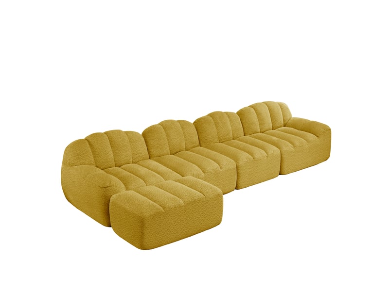 Canapé modulable, canapé 4 places – mousse haute densité, jaune, avec pouf, en tissu, assise profonde - Conforama B