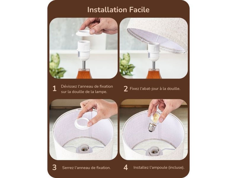  Lampe de table edishine t24019 beige lin chene e27 4w led 2700k 370618_AAAYP06021_6_DROPFR - Conforama E