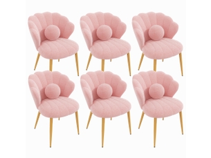 Lot de 6 chaises de salle à manger 60x62,5x83 cm, dossier en forme de coquillage, métal et bois, rose
