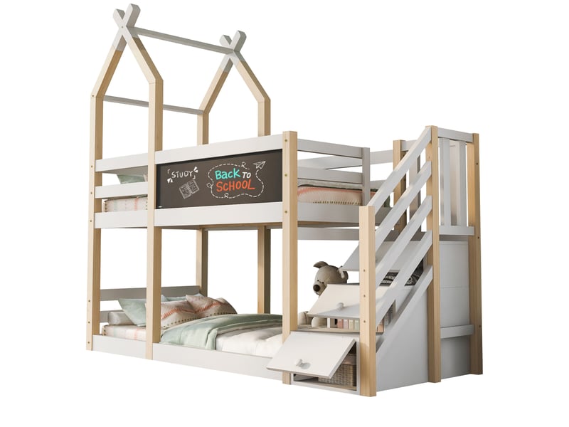  Modenvie lit mezzanine enfant 90x200 cm - avec rangement intégré, sans matelas - blanc  - Conforama A